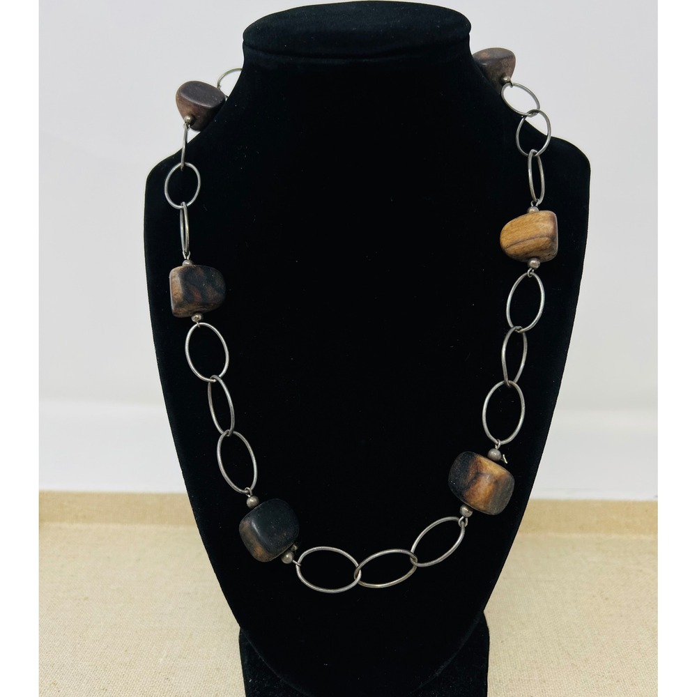 Silpada Sterling Silver 925 Chunky Wood Block Oval Link Necklace N1560